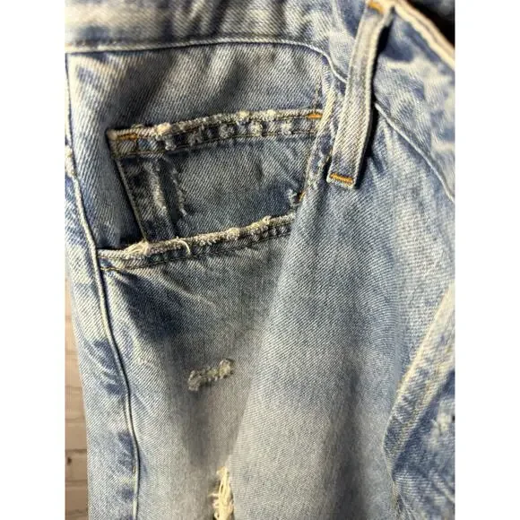 Frame High Rise Relaxed Straight Jeans Distressed Size 33 Light Wash 5 Button - Picture 9 of 9